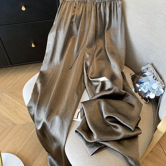 Pants - Coffee Brown Casual Women's Loose Wide Leg Pants
